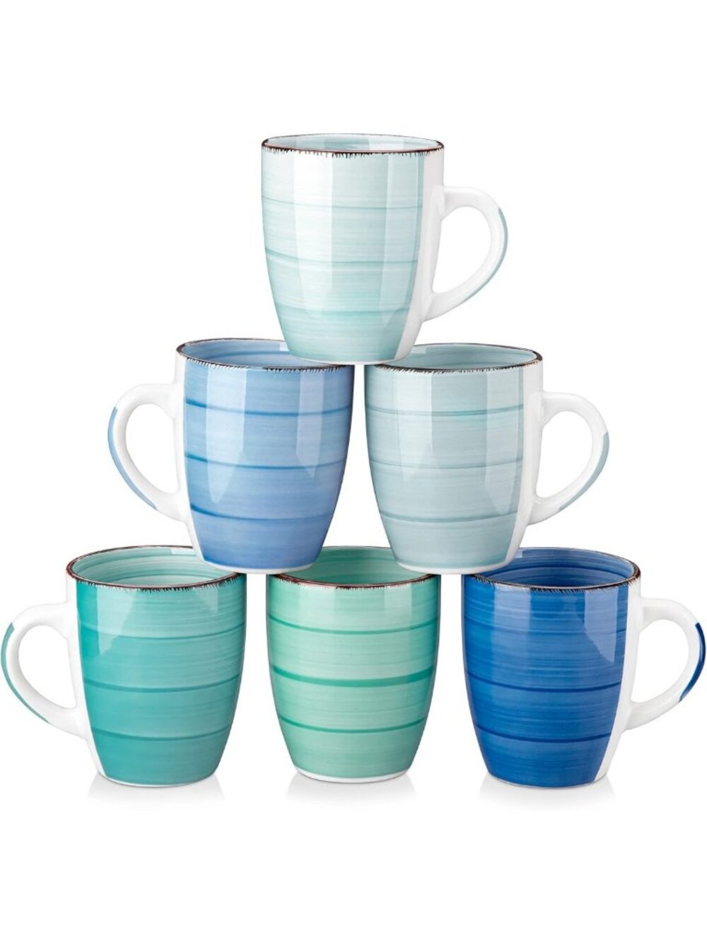 Set of 6 Ceramic Coffee Mugs - 12 Oz Colorful Cups for Cappuccino, Latte, Tea